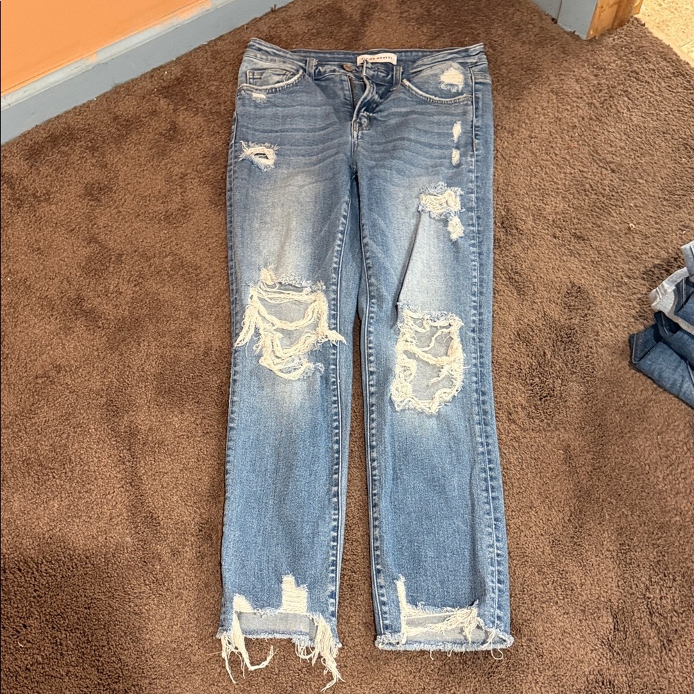 VERVET BY FLYING MONKEY Ripped Light Blue Boyfriend Jeans